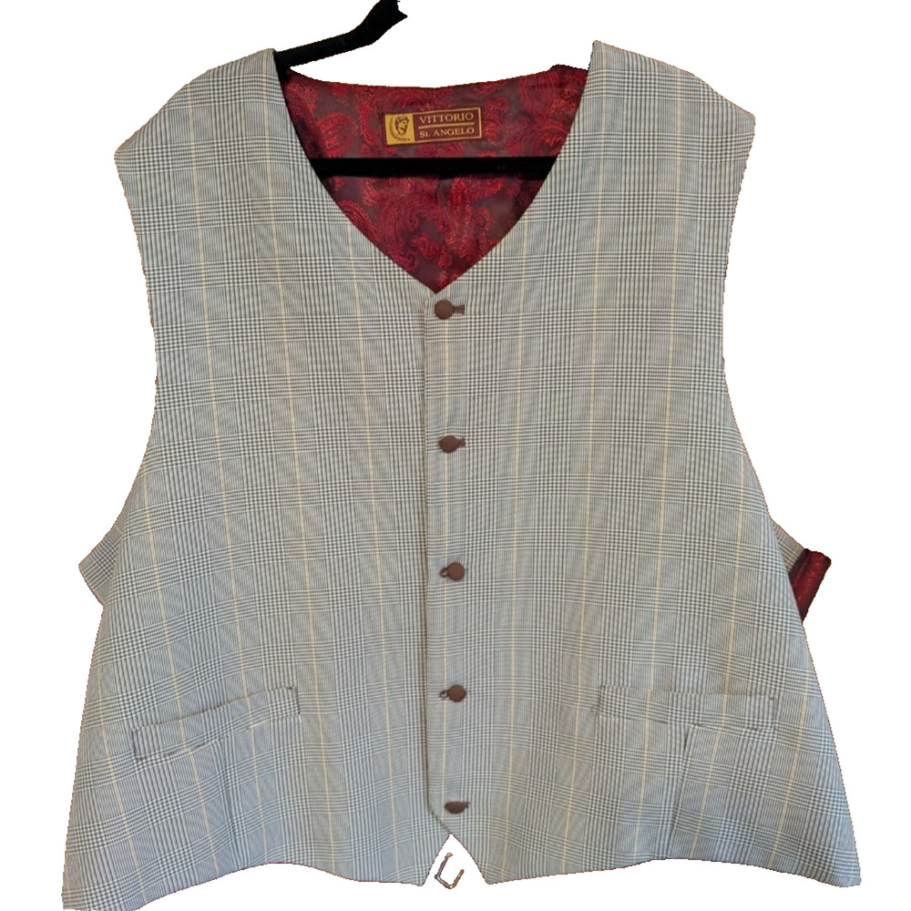 Vittorio St. Angelo  Vest Waistcoat 5 Button Plaid Size 56 L EUC